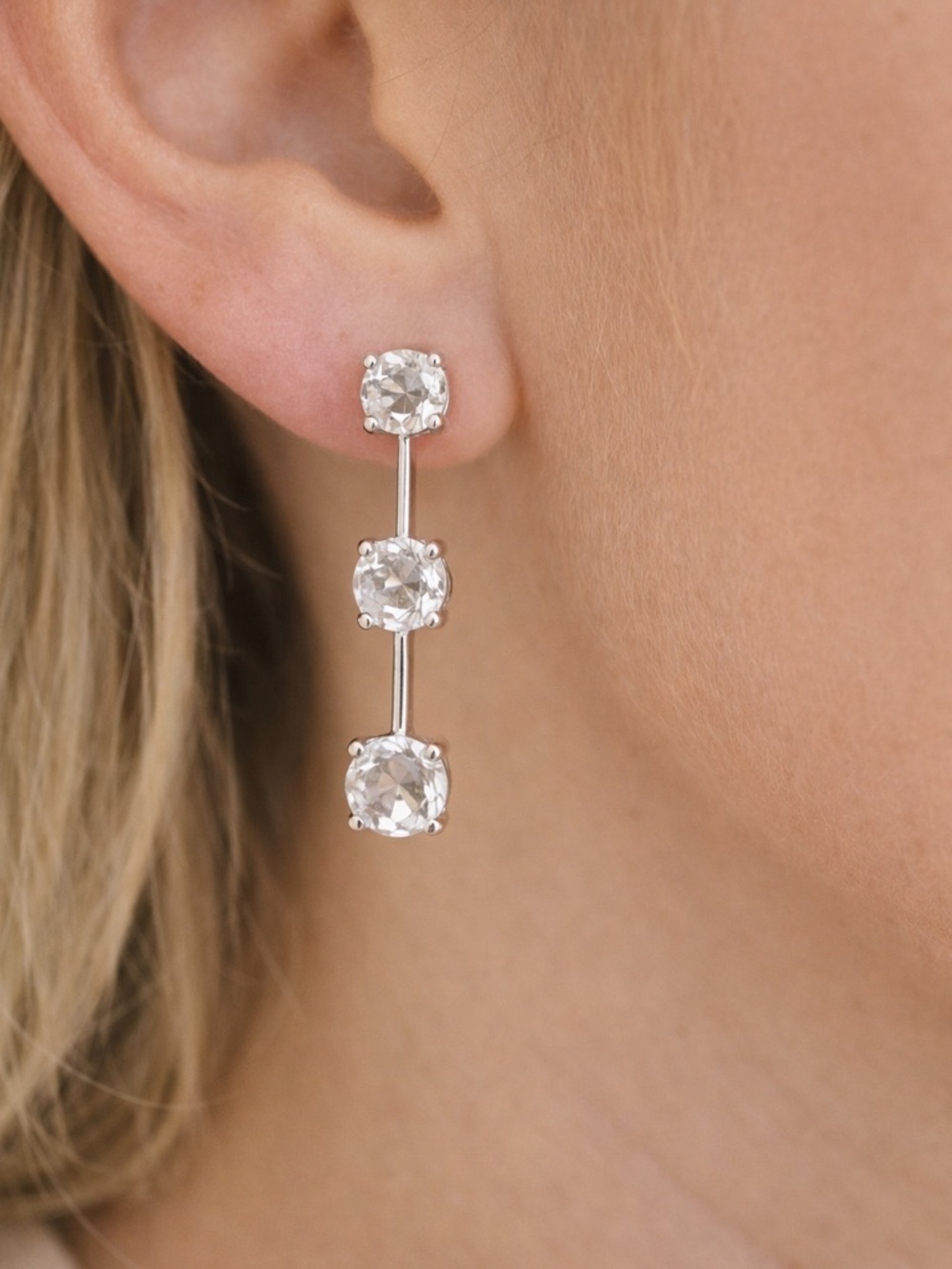 Sterling Silver Clear Crystal Drop Earrings